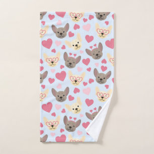 French Bulldog Heart Valentine Day Pattern Hand Towel