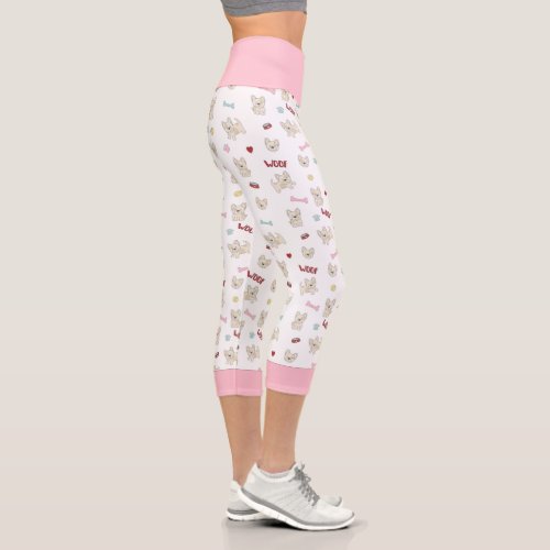 French bulldog hearts paw print dog bone and bowl capri leggings