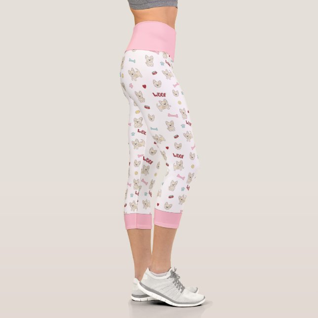 French bulldog hearts paw print dog bone and bowl capri leggings (Right)