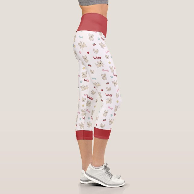 French bulldog hearts paw print dog bone and bowl capri leggings (Right)