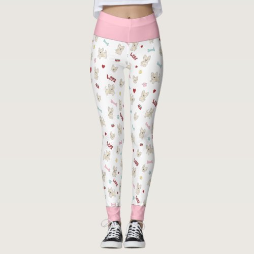 French bulldog hearts paw print dog bone and bowl leggings