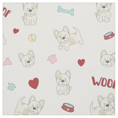 French bulldog hearts pawprint dog lover fabric