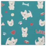 French bulldog hearts pawprint dog lover turquoise fabric