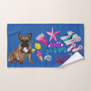 French Bulldog Hello Summer French Bulldog Hand Towel