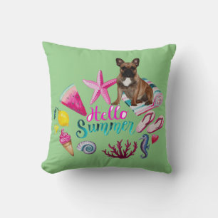 French Bulldog Hello Summer French Bulldog Throw Pillow