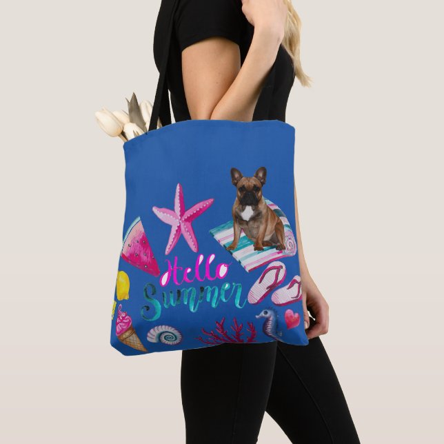 French Bulldog Hello Summer French Bulldog Tote Bag (Close Up)