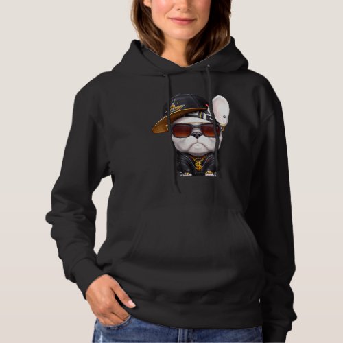 French Bulldog Hip Hop Super Star With Hat And Sun Hoodie