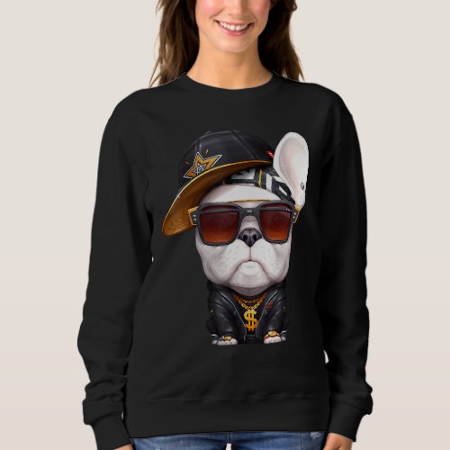 French Bulldog Hip Hop Super Star With Hat And Sun Sweatshirt