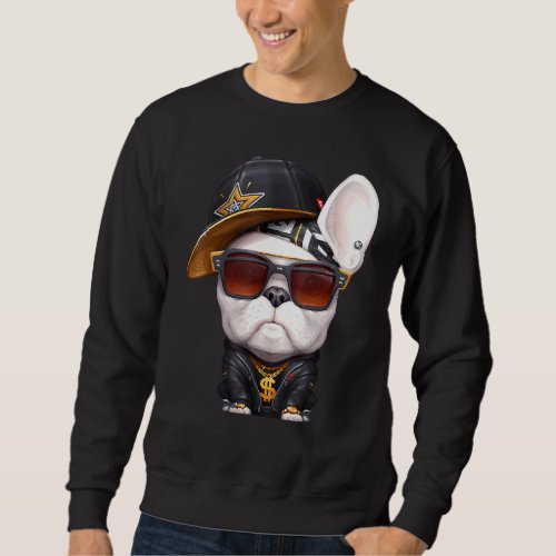 French Bulldog Hip Hop Super Star With Hat And Sun Sweatshirt