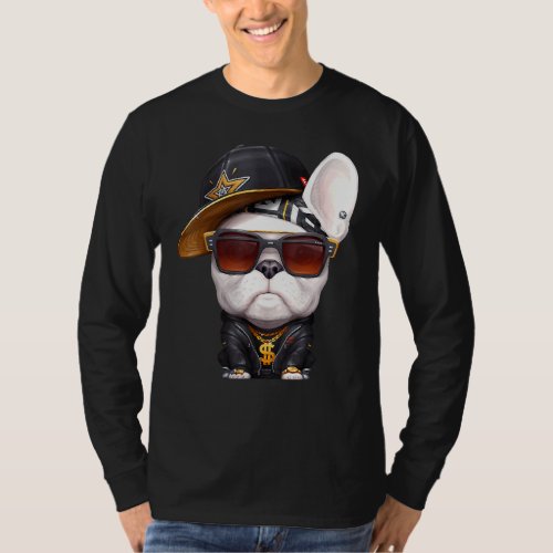 French Bulldog Hip Hop Super Star With Hat And Sun T_Shirt