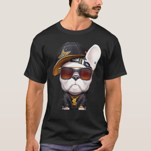 French Bulldog Hip Hop Super Star With Hat And Sun T_Shirt