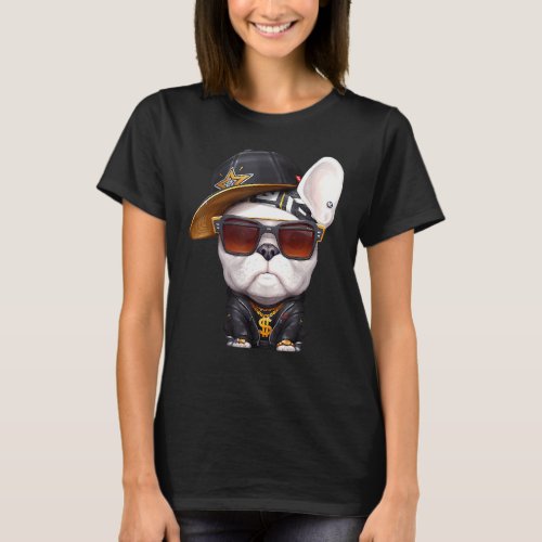 French Bulldog Hip Hop Super Star With Hat And Sun T_Shirt