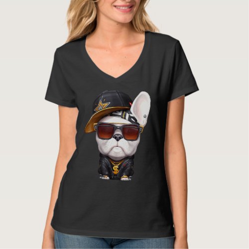 French Bulldog Hip Hop Super Star With Hat And Sun T_Shirt