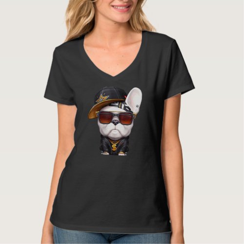 French Bulldog Hip Hop Super Star With Hat And Sun T_Shirt