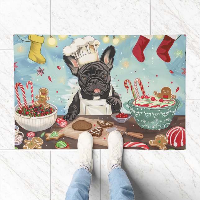 French Bulldog Holiday Baking: Festive Christmas Doormat (Indoor)