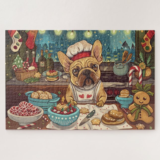 French Bulldog Holiday Baking: Festive Christmas Jigsaw Puzzle (Horizontal)
