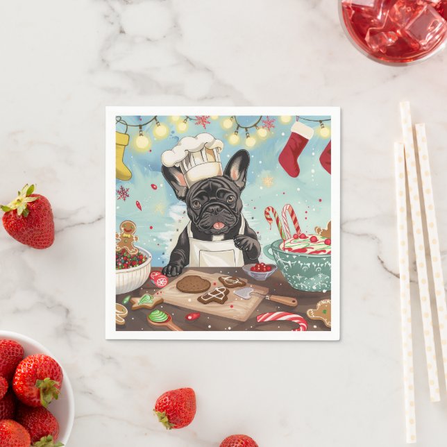 French Bulldog Holiday Baking: Festive Christmas Napkins (Insitu)