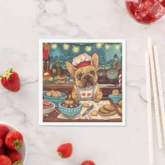 French Bulldog Holiday Baking: Festive Christmas Napkins (Insitu)