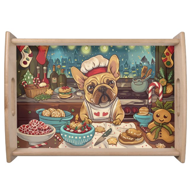 French Bulldog Holiday Baking: Festive Christmas Serving Tray (Front)