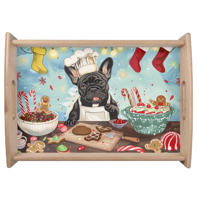 French Bulldog Holiday Baking: Festive Christmas Serving Tray (Front)