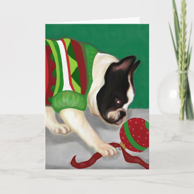 French Bulldog Holiday Ball Card (Front)