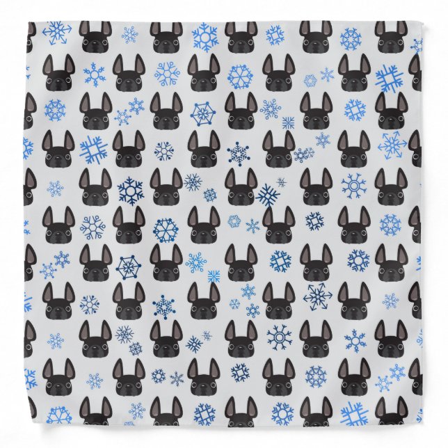 French Bulldog Holiday Bandana - White & Blue (Front)