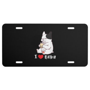 french bulldog i love boba bubble milk tea gift license plate