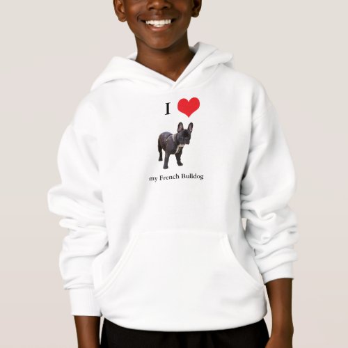 French Bulldog I love heart kids hooded sweatshirt