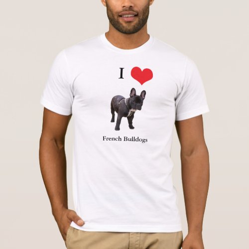 French Bulldog I love heart mens t_shirt