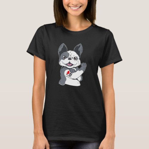 French Bulldog I Love Mom Tattoo T_Shirt