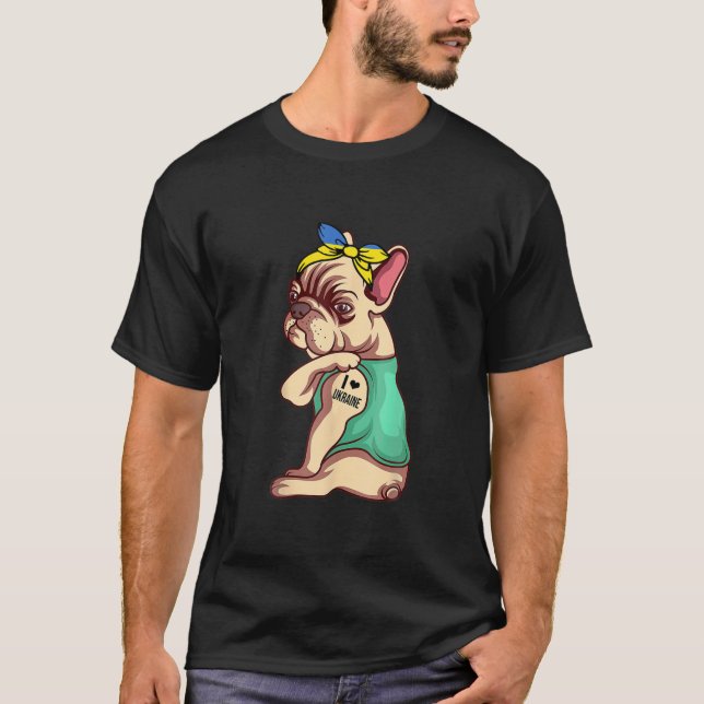 French Bulldog I Love Ukraine Flag Dog Lover Ukrai T-Shirt (Front)