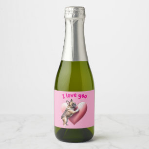 French Bulldog I love you Valentine's Day Sparkling Wine Label