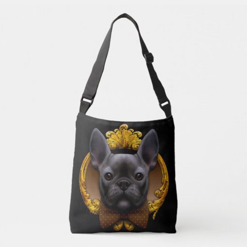 French bulldog illustration blue crossbody bag