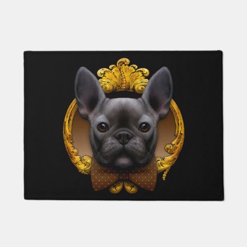 French bulldog illustration blue doormat