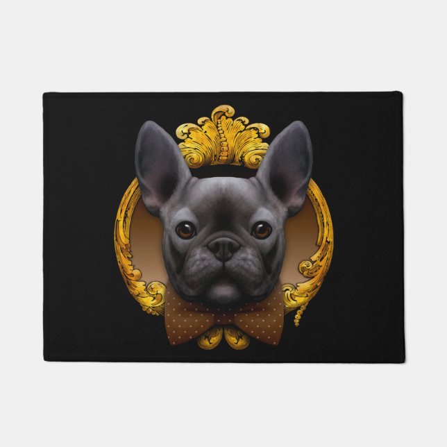 French bulldog illustration, blue doormat (Front)