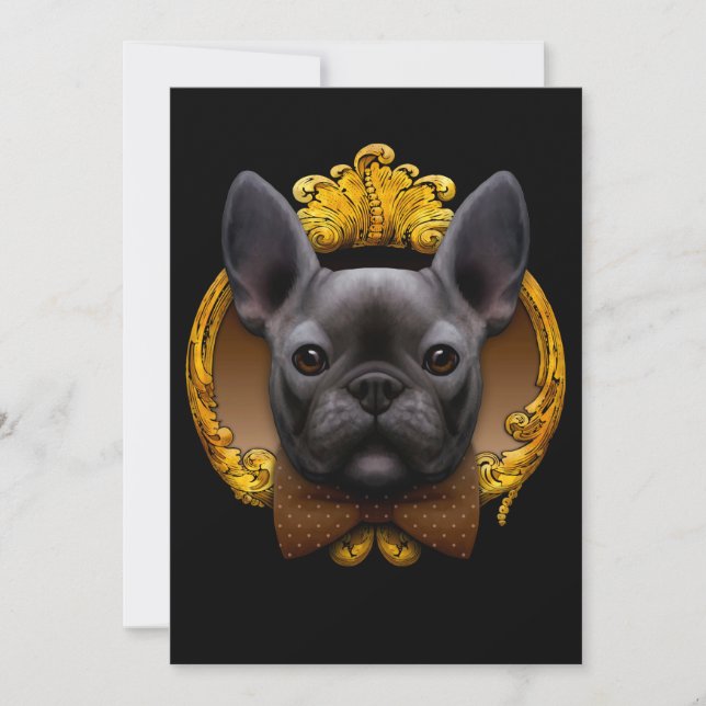 French bulldog illustration, blue invitation (Front)