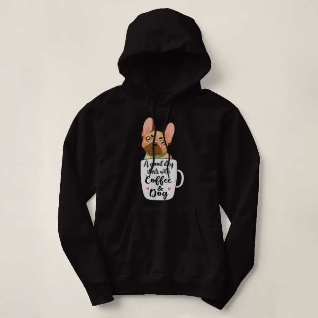 French Bulldog in a coffee cup dog mom  Hoodie (Design Front)