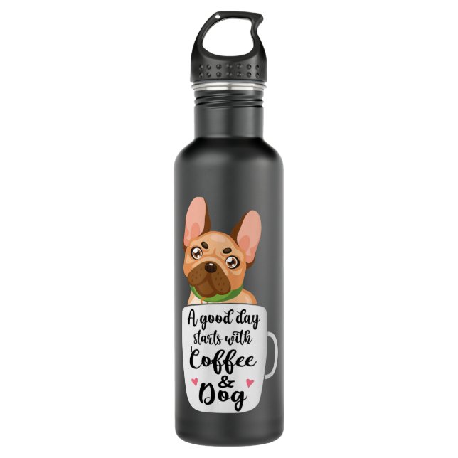 French Bulldog in a coffee cup dog mom  Stainless Steel Water Bottle (Front)
