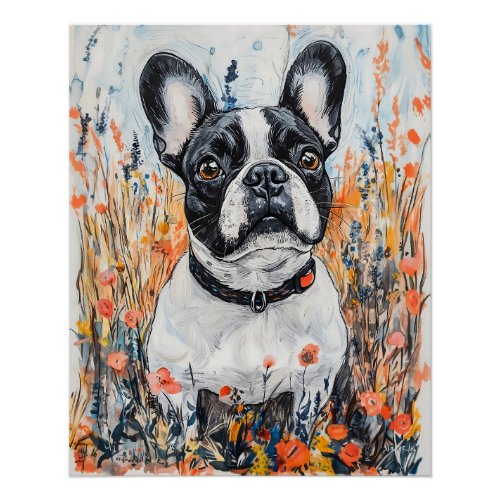 French Bulldog in a Field of Wildflowers Poster