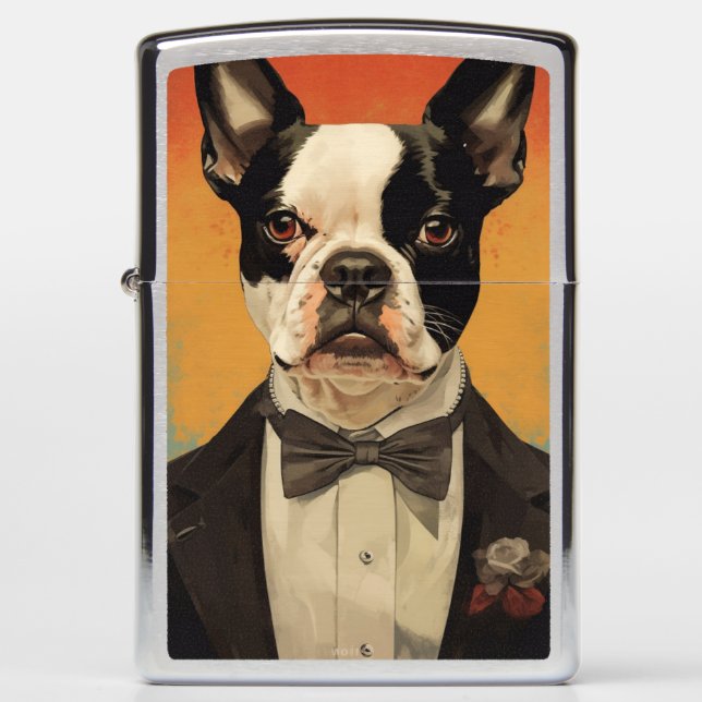 French Bulldog in a tuxedo playing cards Zippo Lighter (Front)