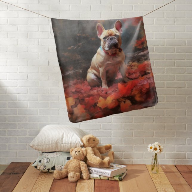 French Bulldog  in Autumn Leaves Fall Inspire  Baby Blanket (In Situ)