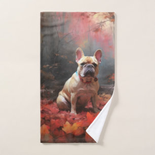 French Bulldog in Autumn Leaves Fall Inspire Bath Towel Set