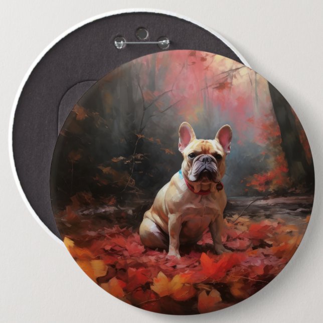 French Bulldog  in Autumn Leaves Fall Inspire  Button (Front & Back)