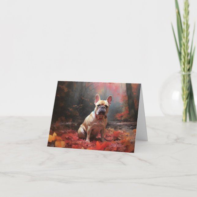 French Bulldog  in Autumn Leaves Fall Inspire  Card (Front)