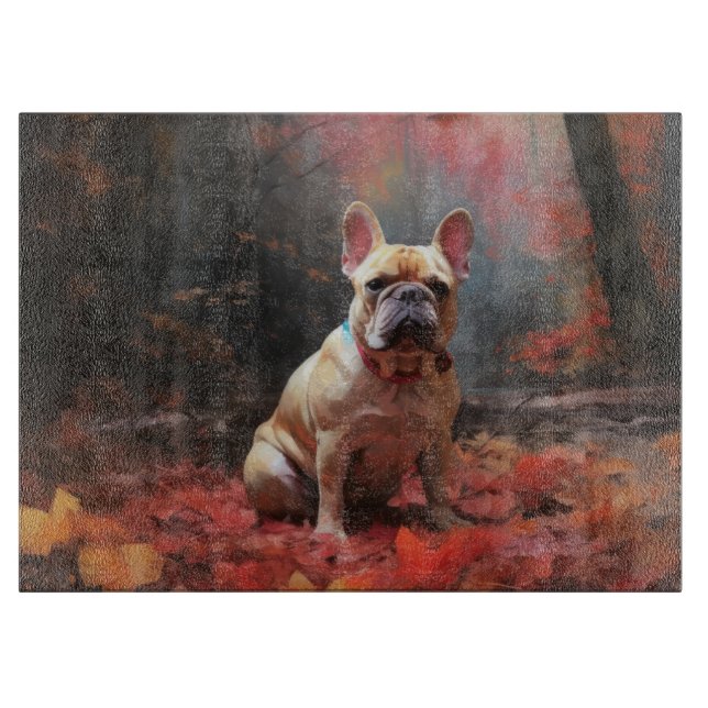 French Bulldog  in Autumn Leaves Fall Inspire  Cutting Board (Front)