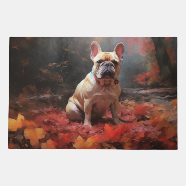 French Bulldog  in Autumn Leaves Fall Inspire  Doormat (Front)