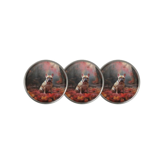French Bulldog  in Autumn Leaves Fall Inspire  Golf Ball Marker (3 Up)