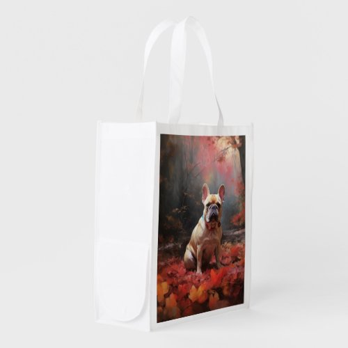 French Bulldog  in Autumn Leaves Fall Inspire  Grocery Bag