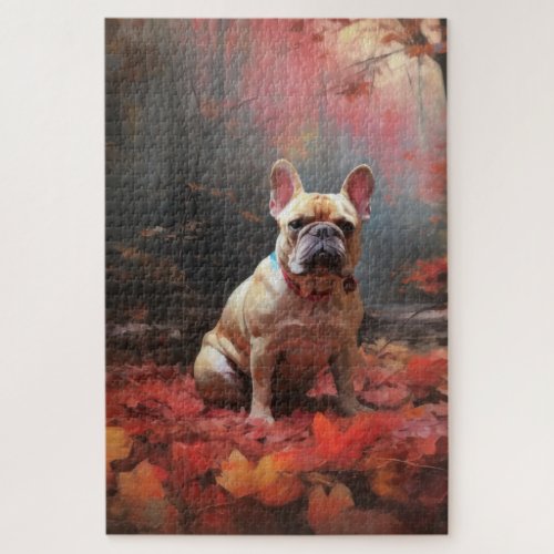 French Bulldog  in Autumn Leaves Fall Inspire  Jigsaw Puzzle