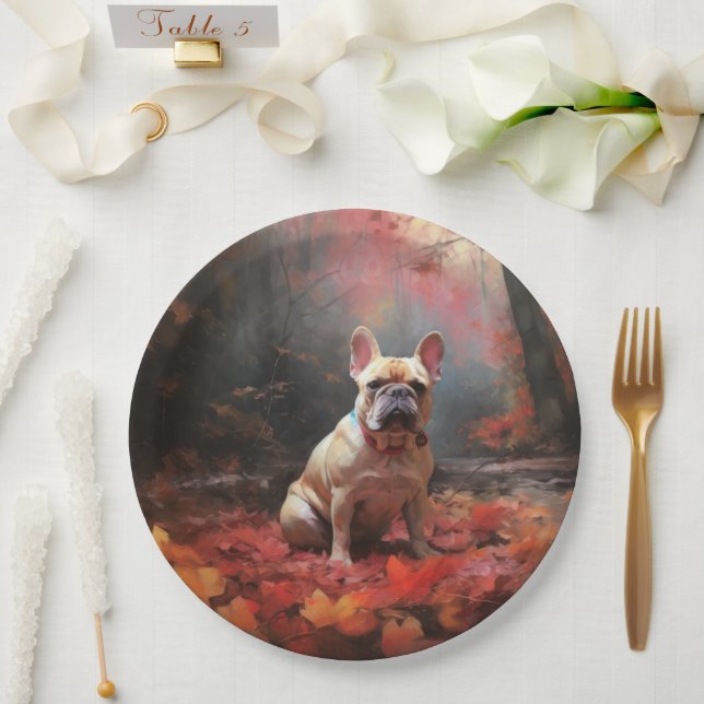 French Bulldog  in Autumn Leaves Fall Inspire  Paper Plates (Wedding)